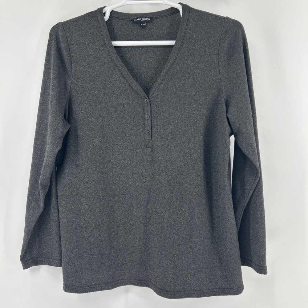 Mario Serrani Henley Tunic Top Sweater Women's XL Gray Base Layer Casual